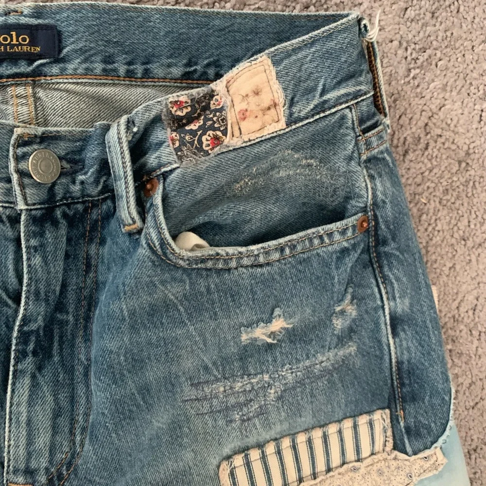 Polo Ralph Lauren Avery Boyfriend heavy Patchwork factory distressed Blue Jeans - Picture 8 of 12
